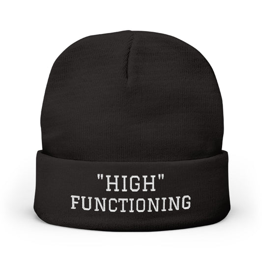 Embroidered "HIGH" Functioning Knit Beanie